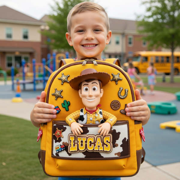 Custom Name Animated Toy Hero Backpack - Personalized Kids Back to School Bag