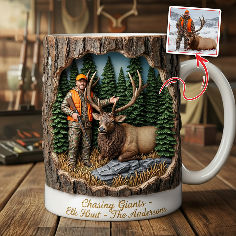 Personalized 3D Elk Hunting Mug - Custom Photo Hunter Gift