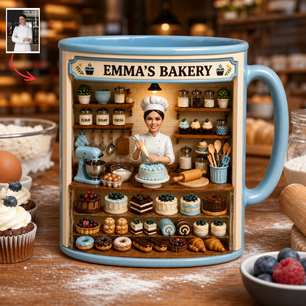 Personalized Bakery Mug With Custom Photo, Gift For Baker, Baking Lover Coffee Mug, Custom Baker Kitchen Mug