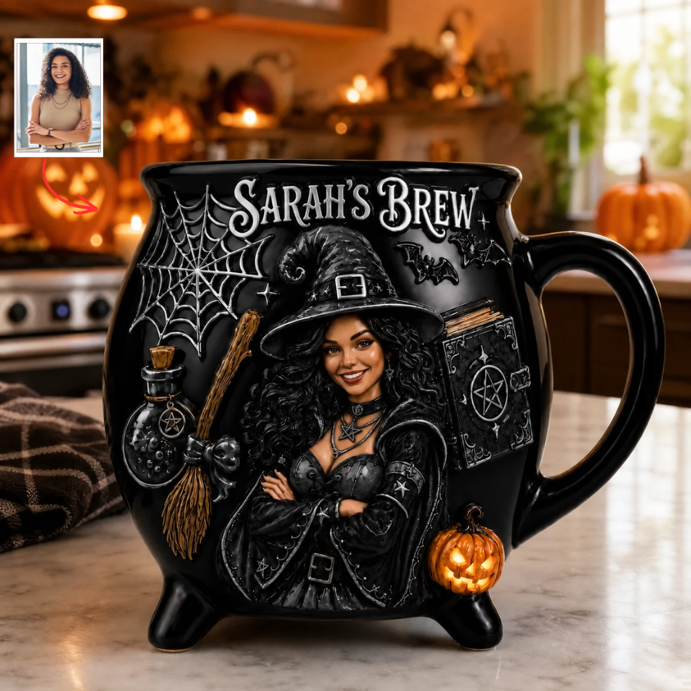 Custom Photo Witch Cauldron Mug - Personalized Spooky Halloween Coffee Cup hn27072026