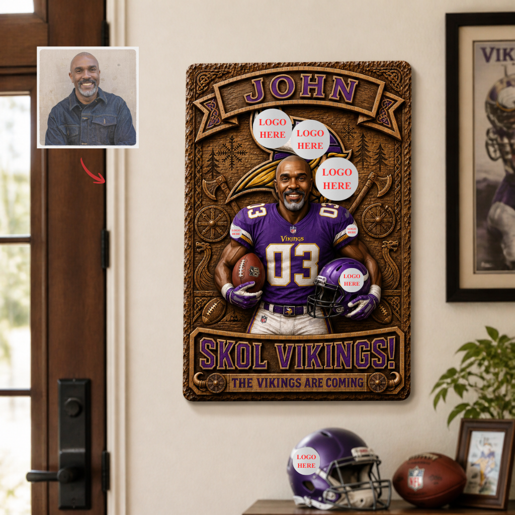 Custom Photo Name Football Metal Sign, Personalized Sports Wall Decor, Gift for Football Fans hn12082026