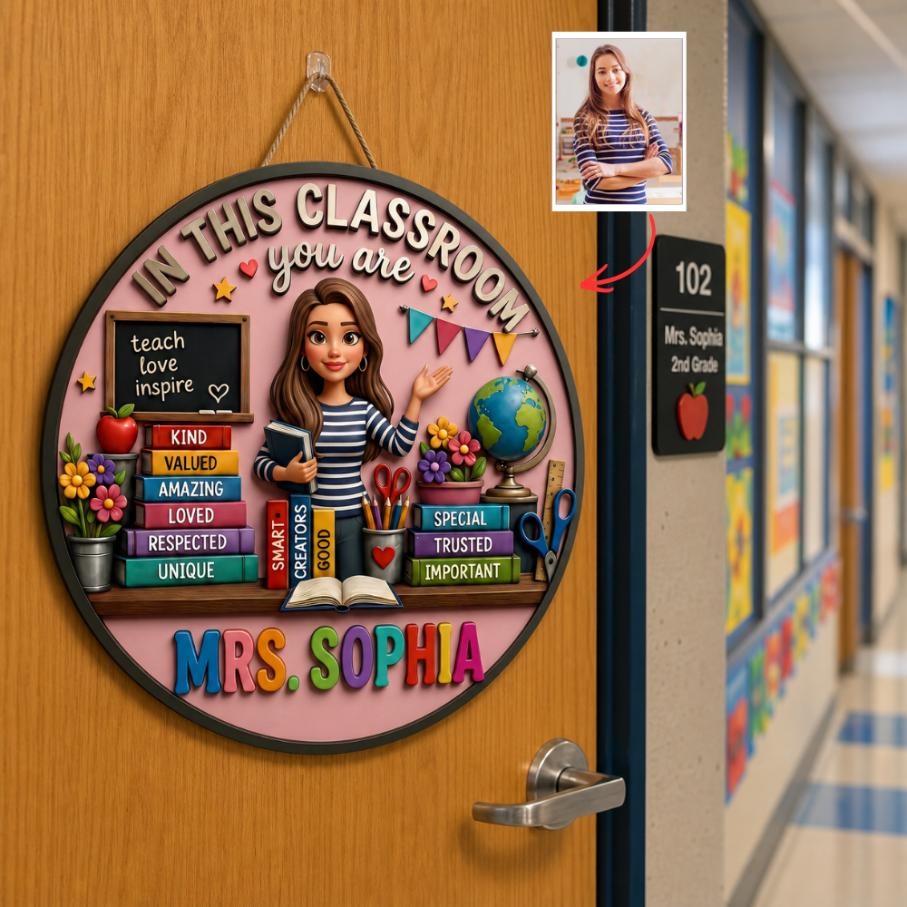 Custom Teacher Classroom Door Sign - Personalized Wooden Teacher Gift