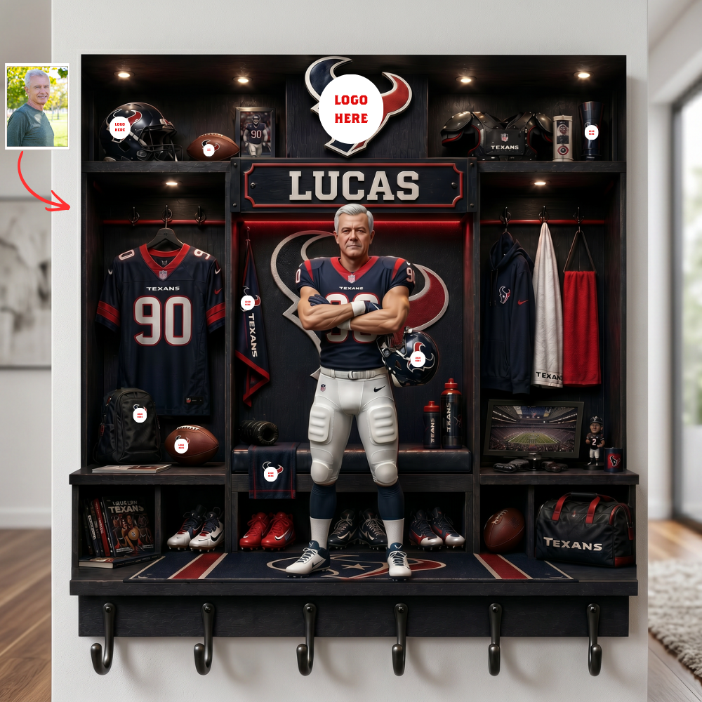 Custom Photo Pro Football Locker Room Key Holder - Personalized Gridiron Fan Wall Organizer
