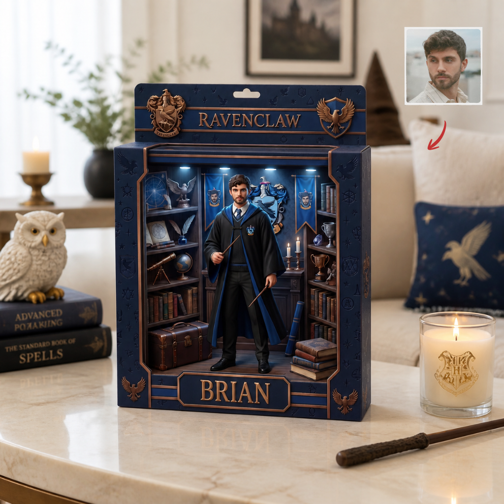 Custom Photo Name Wizard Box Plaque, Personalized Magic Character Display, Gift for Fantasy Fans hn07082026