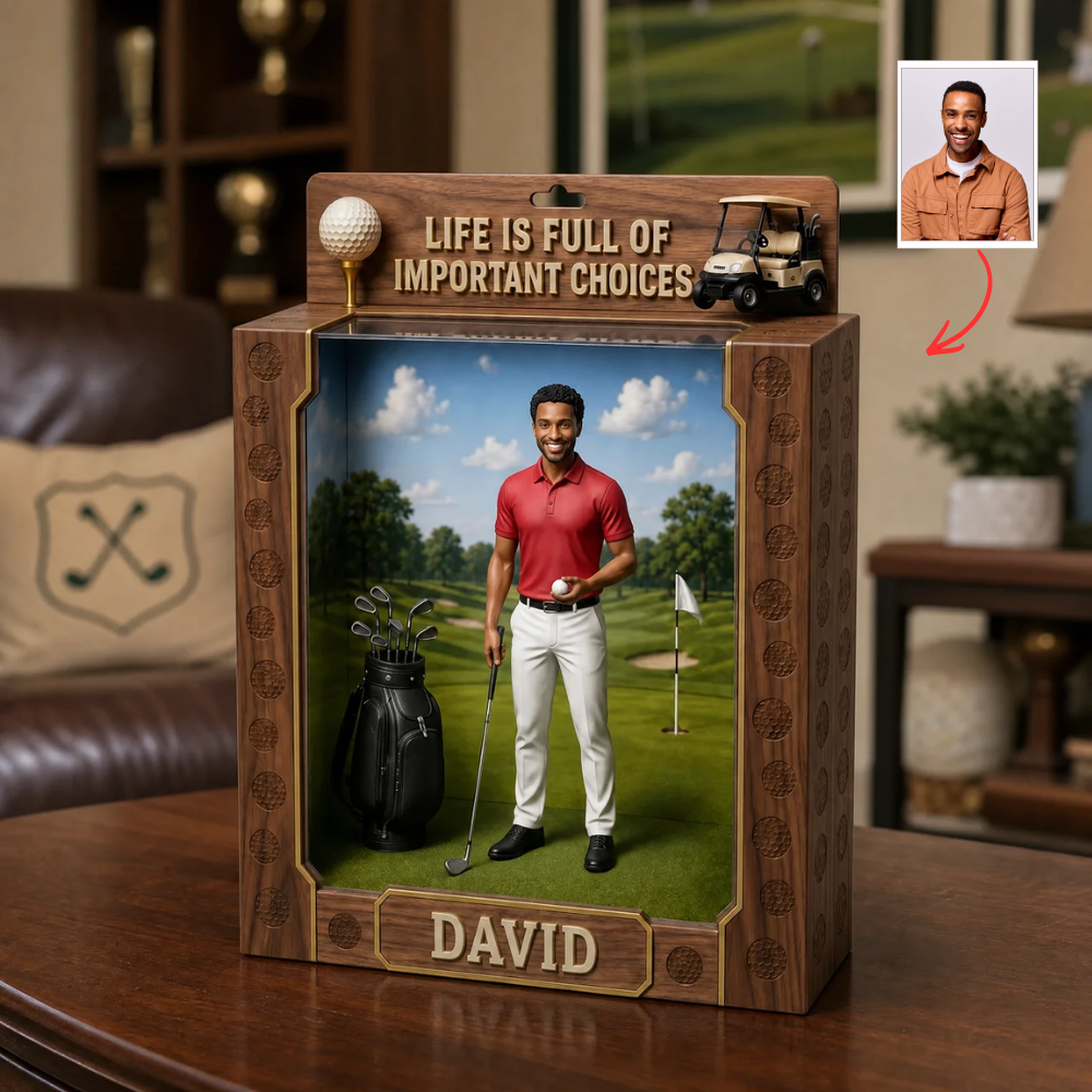 Custom Photo Name Golf Box Plaque, Personalized Golfer Display Gift, Gift for Golf Fans hn27072026