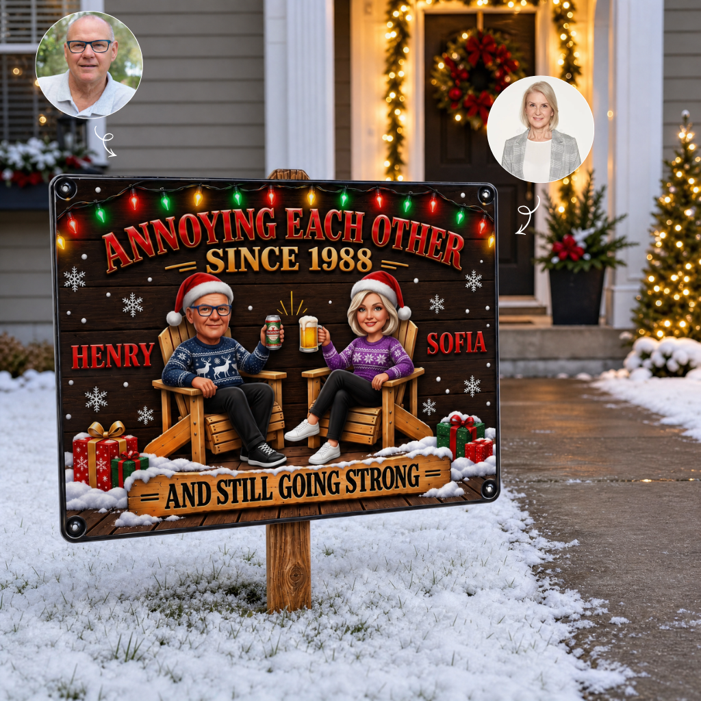 Custom Couple Christmas Metal Sign With Photo and Name, Personalized Romantic Holiday Wall Decor, Gift for Couples hn16092026