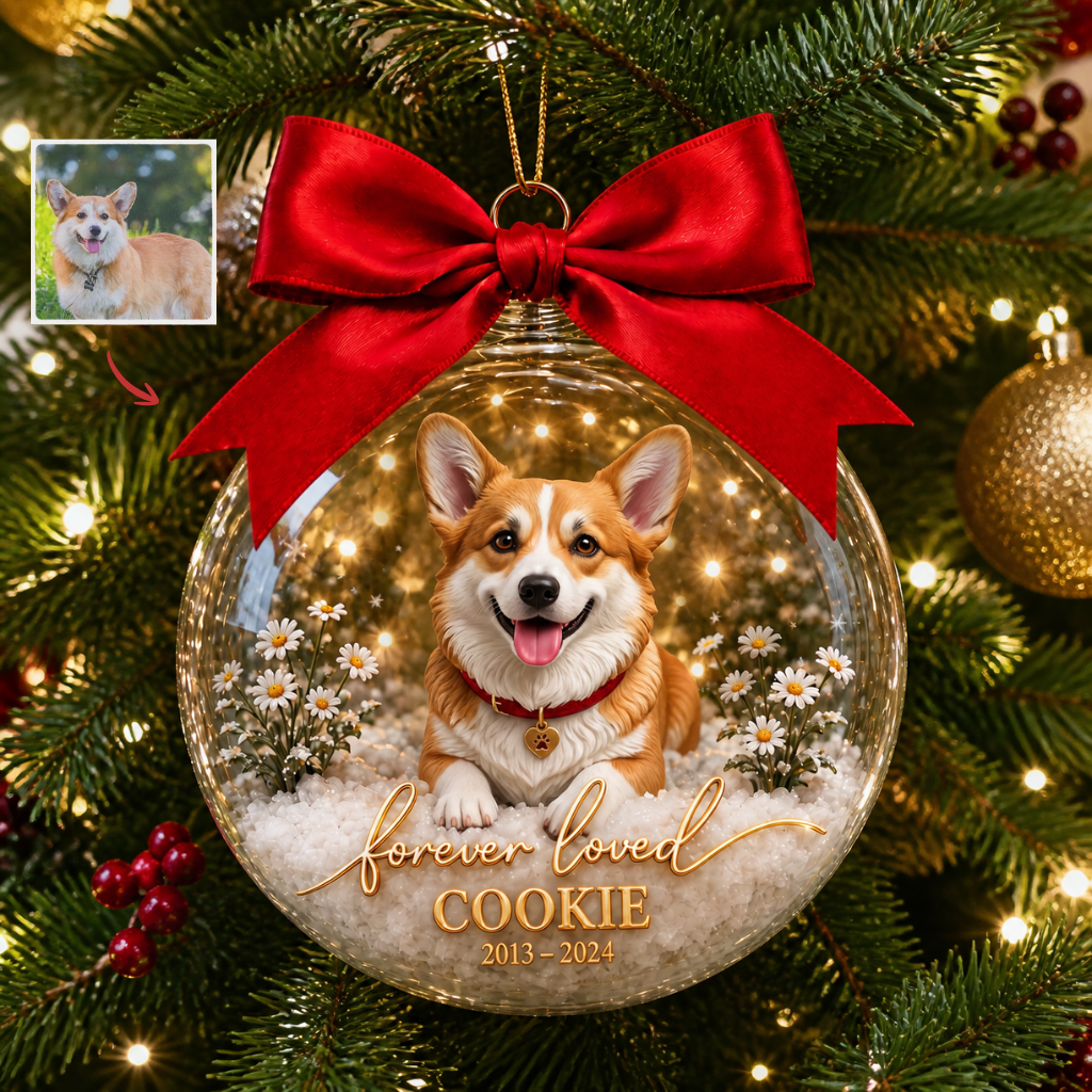 Custom Pet Photo Name Christmas Ornament, Personalized Cat & Dog Memorial Ornament, Gift for Pet Lovers hn12082026