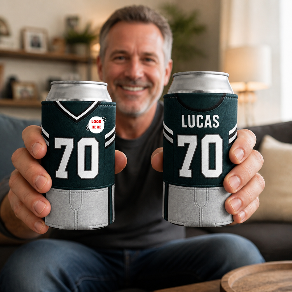 Custom Name Pro Football Jersey Can Cooler - Personalized Gridiron Tailgate Beverage Sleeve (All Cities)