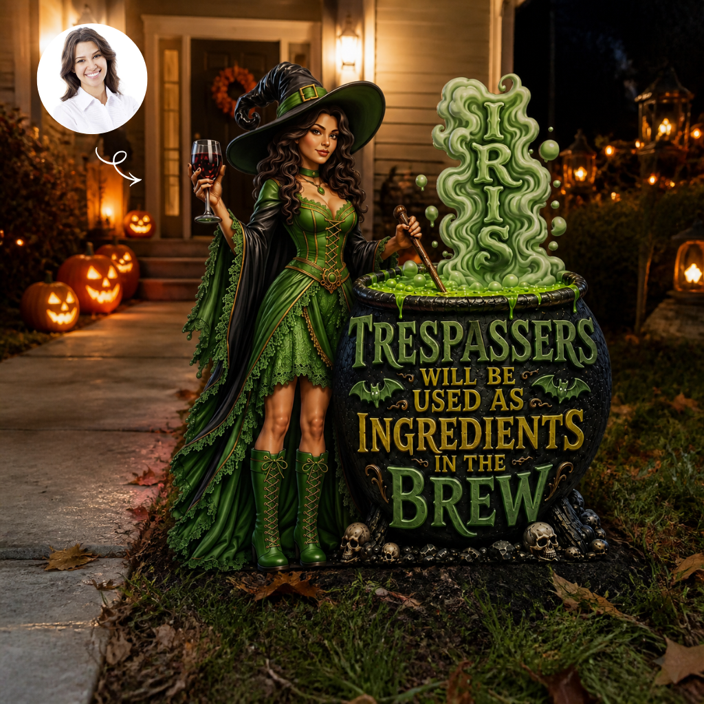 Custom Photo Name Witch Metal Sign, Personalized Halloween Witch Wall Decor, Gift for Witch Lovers 14082026