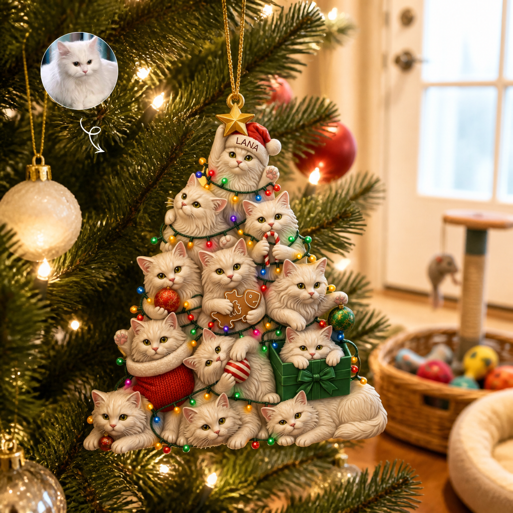 Custom Photo Name Cat Christmas Ornament, Personalized Pet Tree Decoration, Gift for Pet Lovers hn18082026