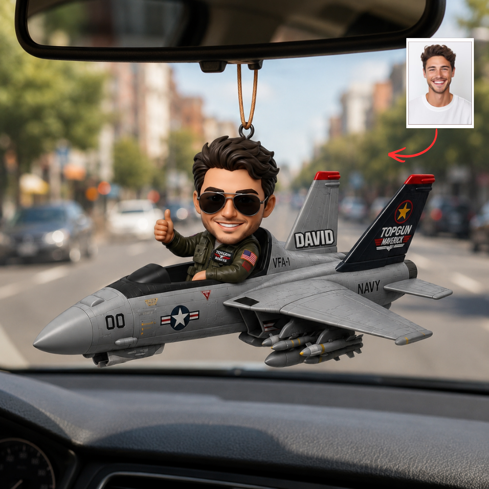 Custom Photo Fighter Jet Car Hanging - Personalized Gift for Dad