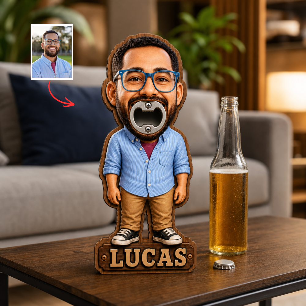 Custom Photo Cartoon Bottle Opener - Personalized Funny Gift for Dad