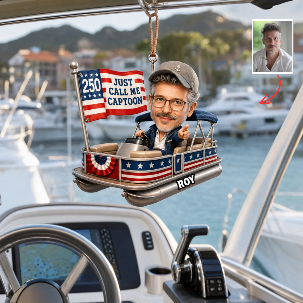 Custom Photo 250th Anniversary Boat Captain Car Hanging Ornament - Patriotic 4th of July Gift