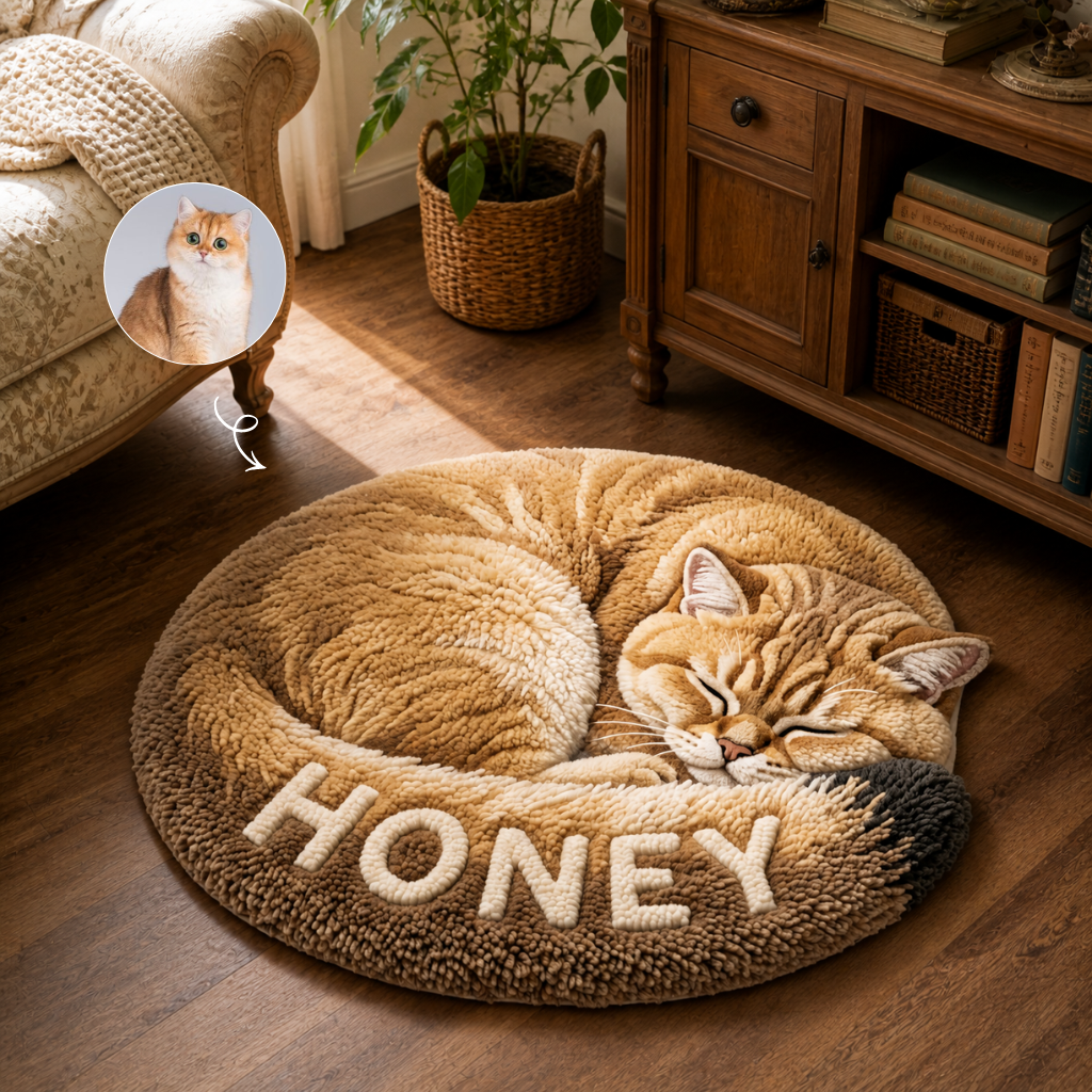 Custom Photo Name Cat Rug, Personalized Pet Portrait Floor Mat, Gift for Cat Lovers and Pet Owners hn18082026