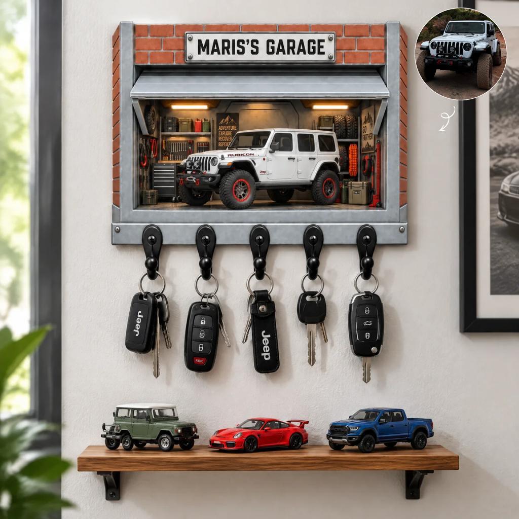 Custom Garage Key Hanger With Name, Personalized Car Garage Wall Decor, Gift for Car Lovers, Mechanics and Auto Enthusiasts hn08102026