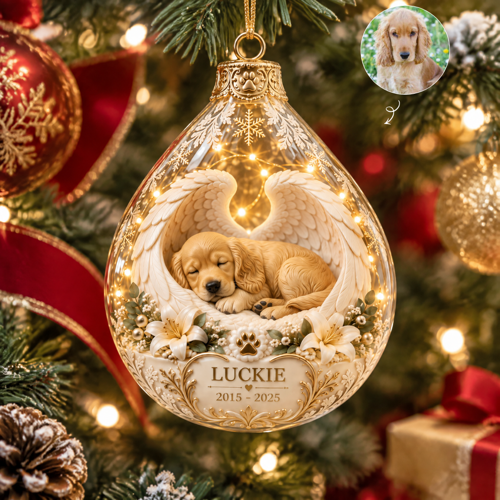 Custom Pet Memorial Christmas Ornament With Photo and Name, Personalized Dog Angel Keepsake, Gift for Pet Lovers and Pet Parents hn08102026