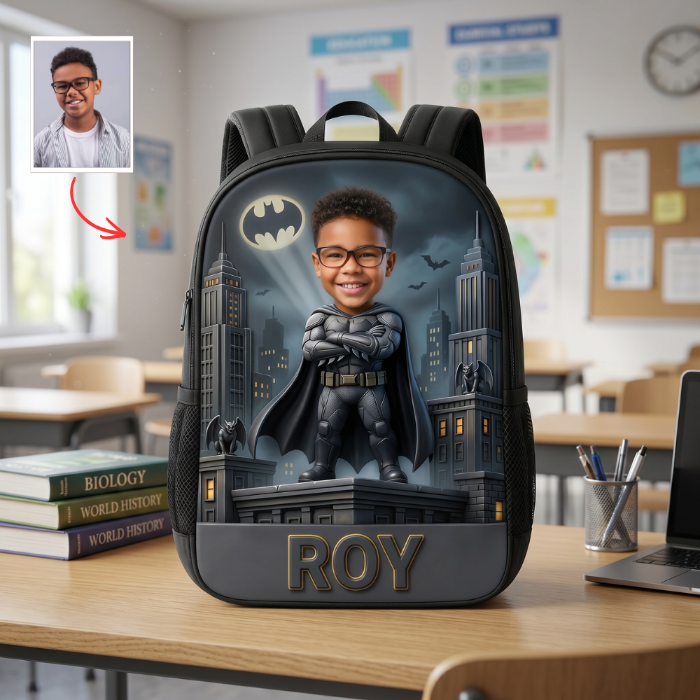 Personalized Superhero Backpack, Custom Photo School Backpack For Kids, Back To School Gift, Custom Name Kids Backpack, Personalized Student Bookbag