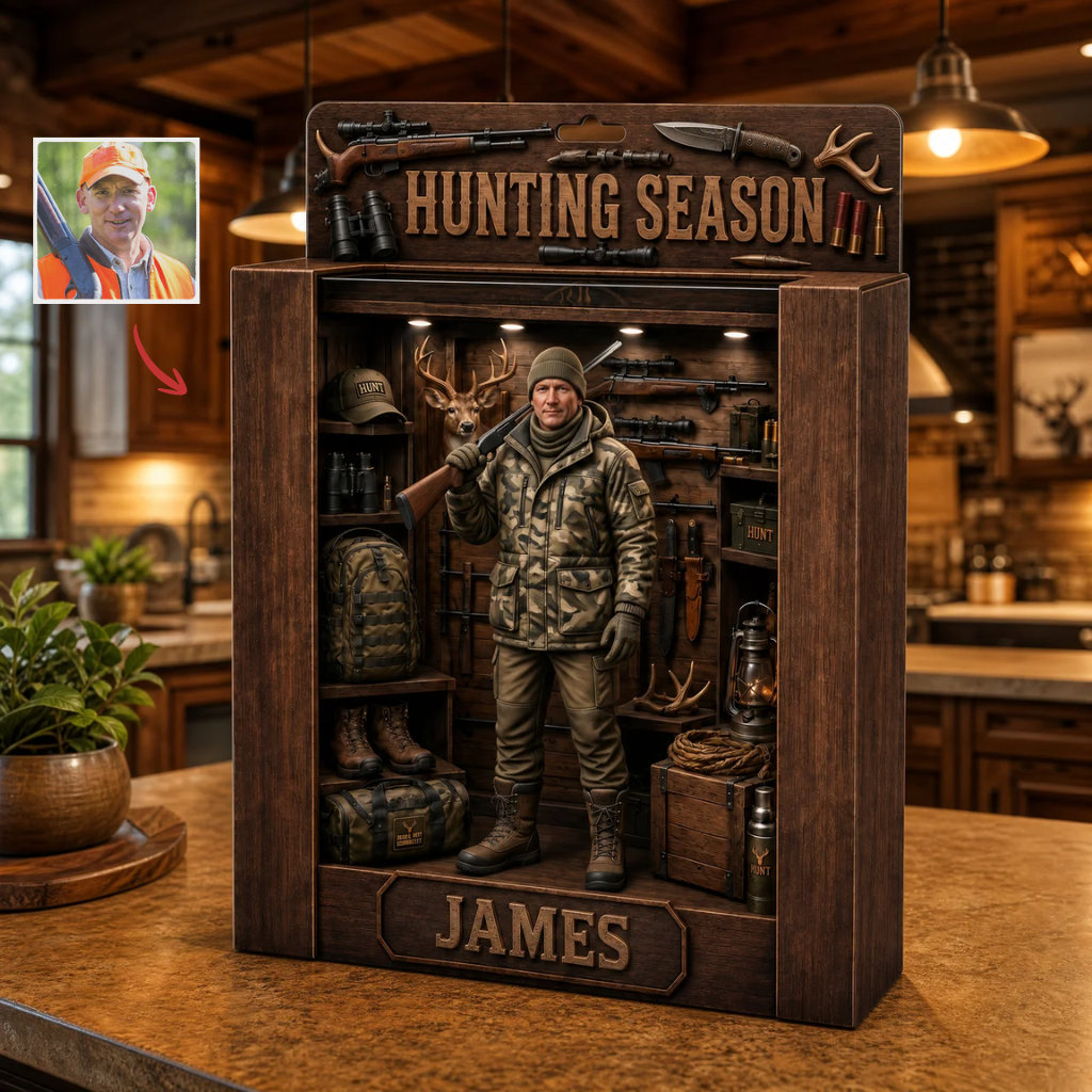 Custom Photo Hunting Season Box Plaque - Personalized Outdoorsman Cabin Decor Gift hn23072026