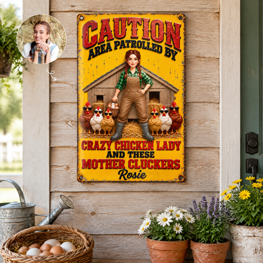 Custom Chicken Farmer Metal Sign With Photo and Name, Personalized Farm Wall Decor, Gift for Chicken Keepers and Poultry Lovers hn30092026