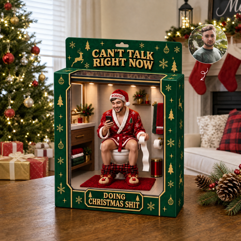 Funny Christmas Box Plaque With Custom Photo and Name, Personalized Holiday Display Gift for Friends and Family hn14092026