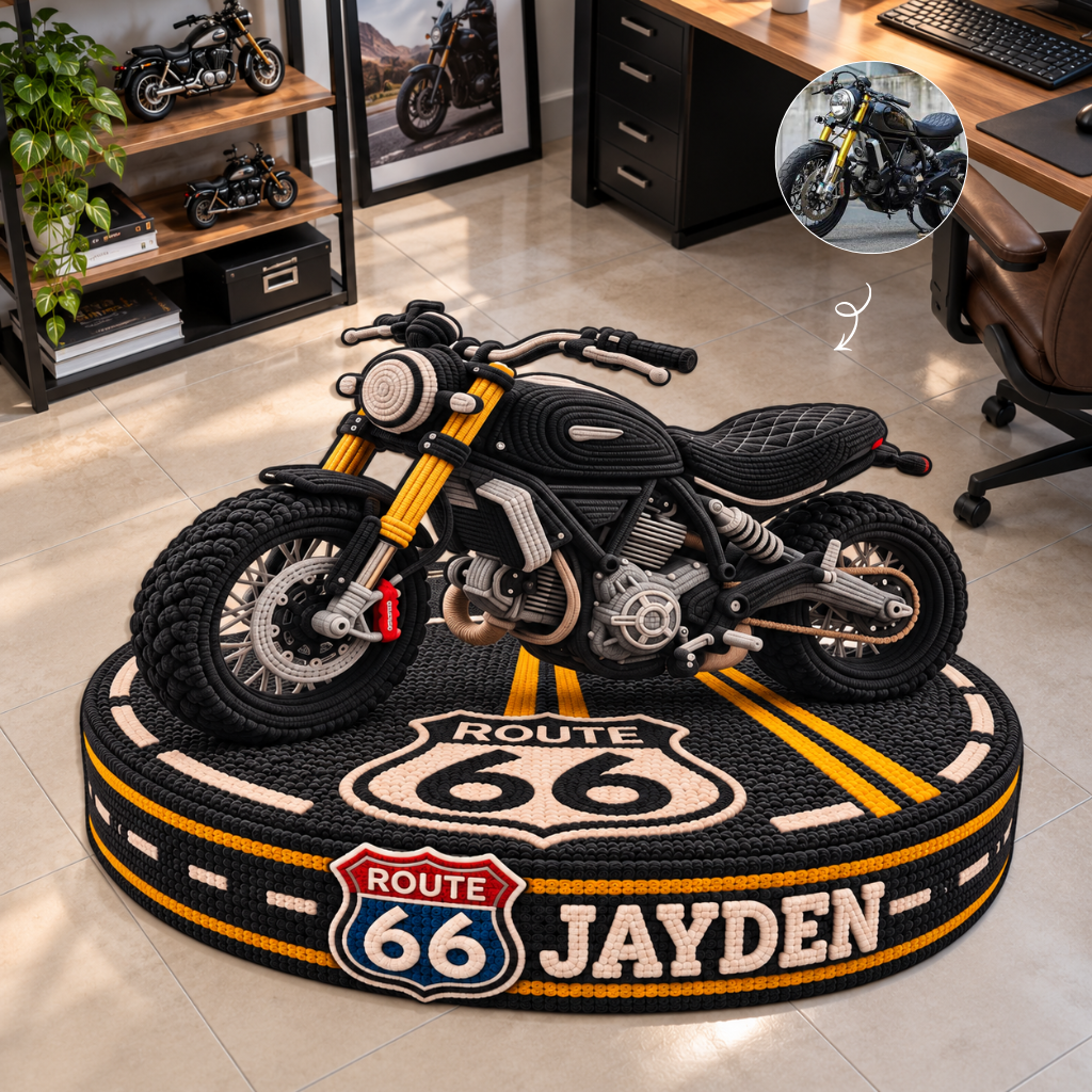 Personalized Motorcycle Rug With Custom Name, 3D Tufted Biker Carpet, Vintage Cruiser Bike Decor, Unique Gift for Motorcycle Lovers hn30102026