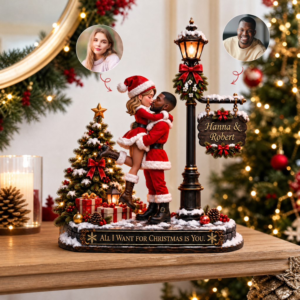 Custom Couple Christmas Plaque With Photo and Name, Personalized Romantic Holiday Decoration, Gift for Couples and Loved Ones hn10092026