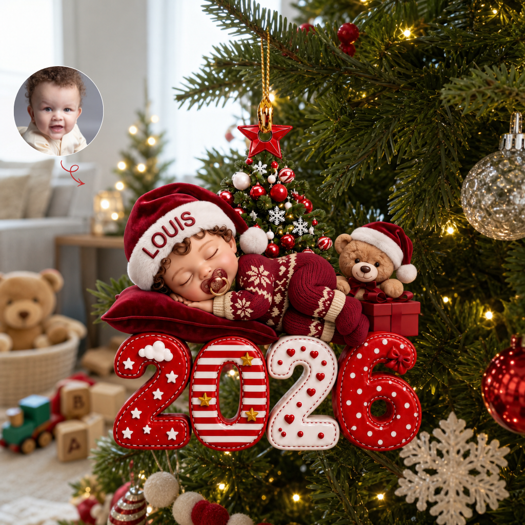 Custom Baby Photo Christmas Ornament, Personalized Baby Name Tree Decoration, Gift for Newborns and Babies hn26082026