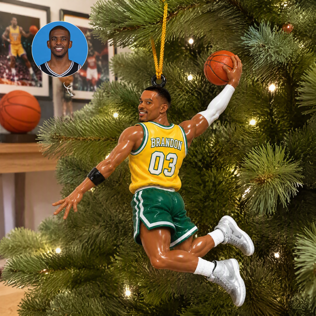 Custom Basketball Christmas Ornament With Photo and Name, Personalized Sports Holiday Decoration, Gift for Basketball Players and Fans hn17092026