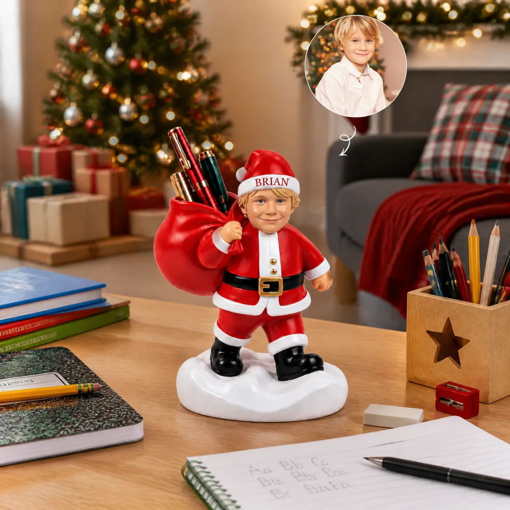 Custom Santa Pen Holder With Name, Christmas Desk Organizer, Personalized Holiday Pencil Cup Gift for Teachers, Students and Office Lovers hn02102026