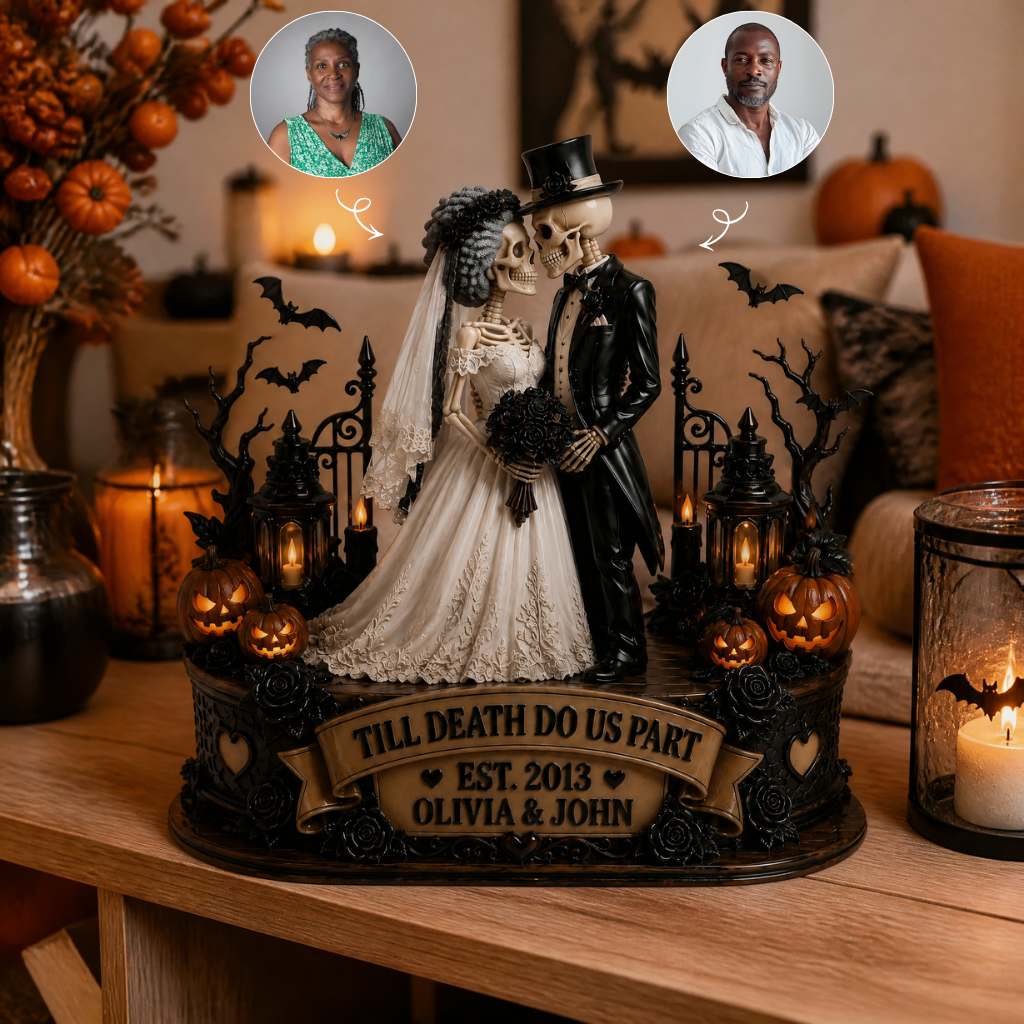 Custom Photo Name Skeleton Wedding Plaque, Personalized Couple Halloween Decor, Unique Gift for Couples hn28082026