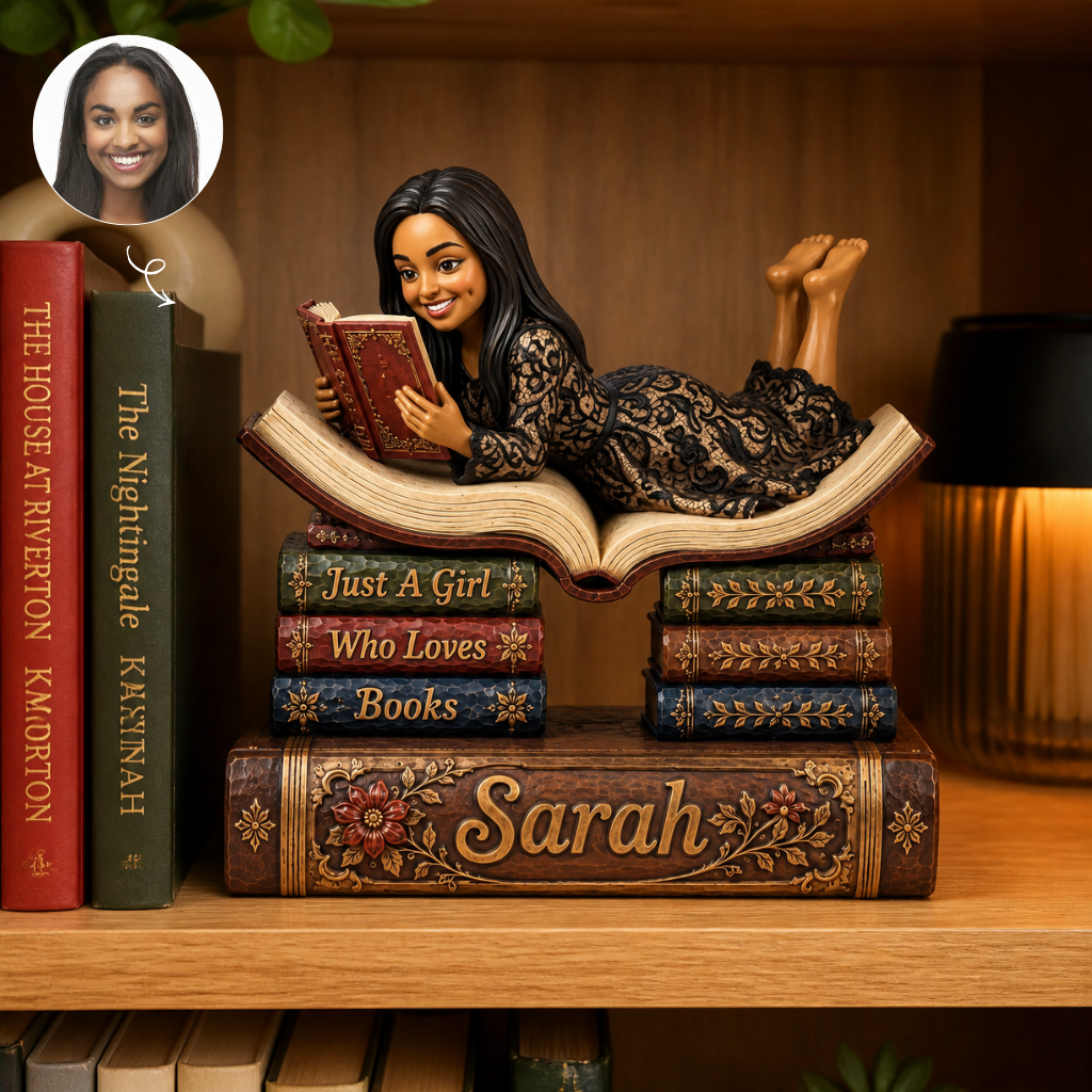 Custom Photo Name Book Lover Plaque, Personalized Reading Decor Statue, Gift for Book Lovers and Readers hn25082026