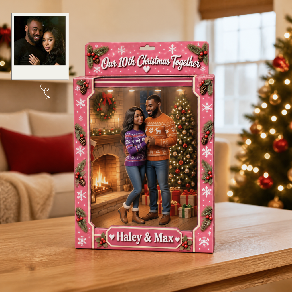 Custom Couple Christmas Box Plaque With Photo and Name, Personalized Romantic Holiday Display Gift for Couples hn16092026