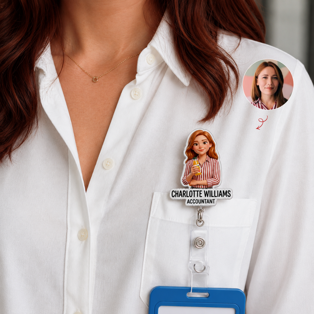 Custom Photo Name Acrylic Badge Reel, Personalized Teacher ID Holder, Gift for Teachers, Coworkers, Bosses and Friends hn05092026