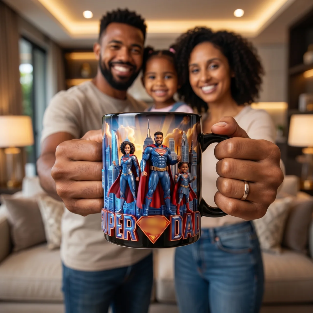 Custom Super Dad Mug, Personalized Superhero Family Photo Mug for Dad, Custom Coffee Mug Gift for Father, Father’s Day Mug, Personalized Gift for Super Dad