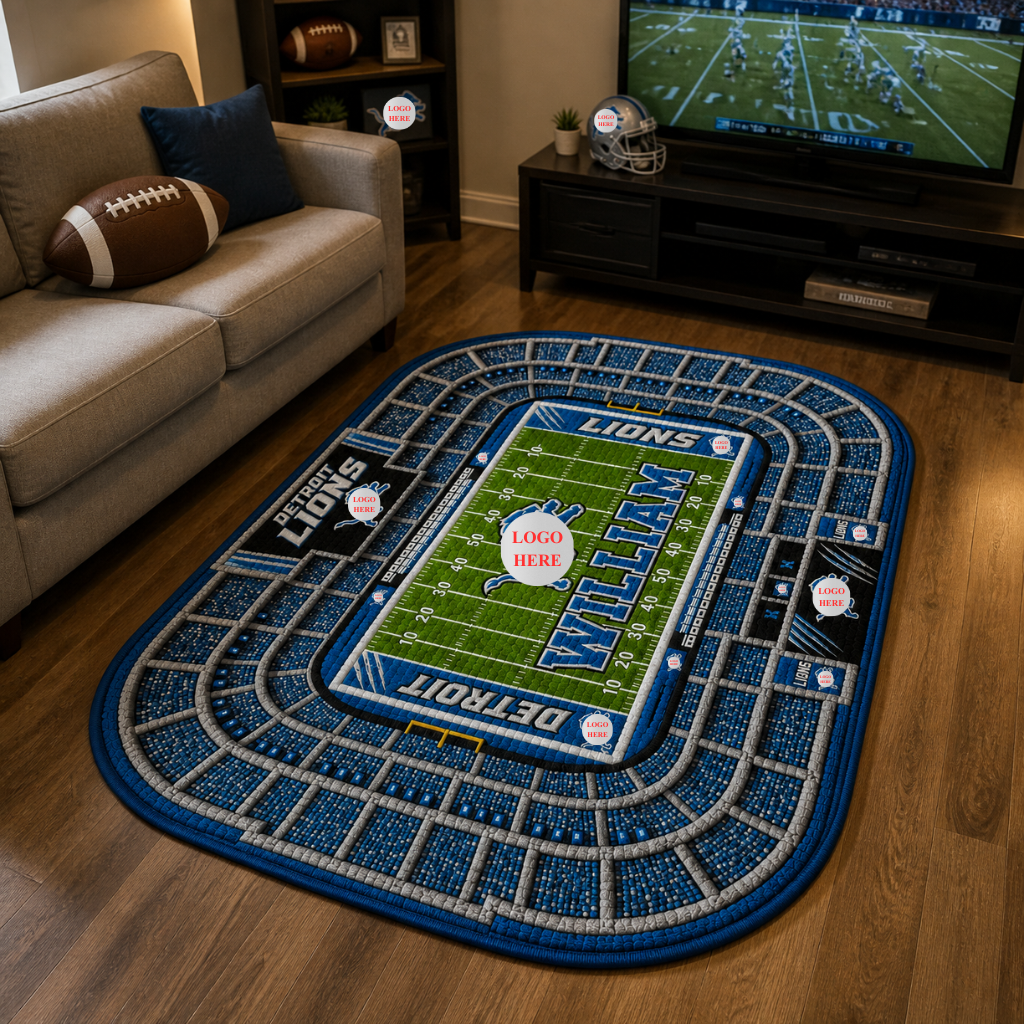 Custom Name Football Stadium Rug, Personalized Sports Area Rug, Gift for Football Fans hn07082026