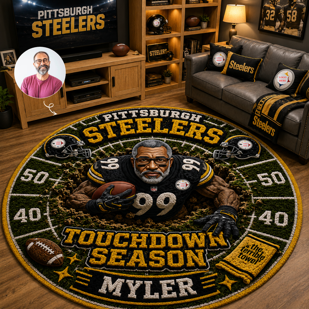 Custom Photo Name Football Rug, Personalized Sports Fan Floor Decor, Gift for Football Fans hn21082026