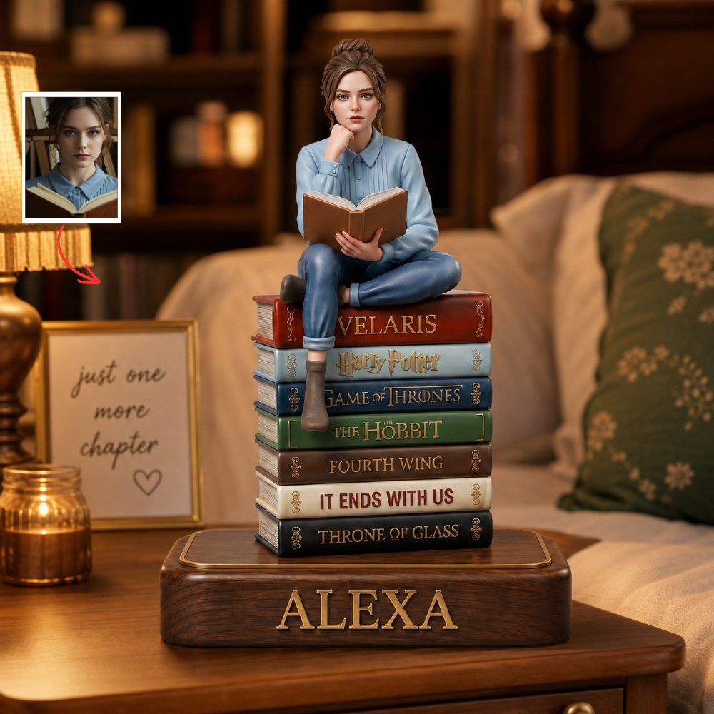 Custom Book Lover Photo Plaque, Personalized Reader Keepsake, Custom Acrylic Book Stack Plaque, Gift For Book Lovers And Bibliophiles