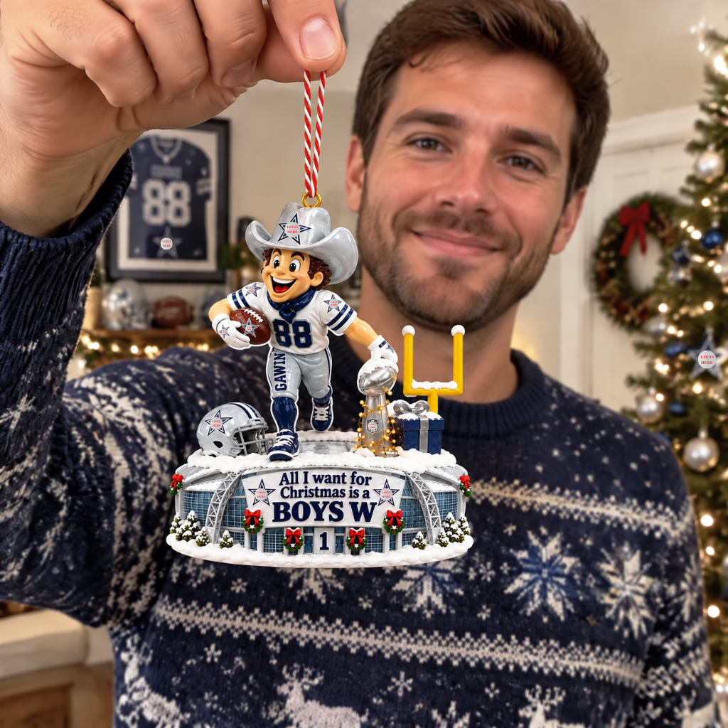 Football Mascot Christmas Ornament With Custom Name, Cowboy Football Fan Holiday Decor, Personalized Sports Gift for Football Lovers hn23102026tp