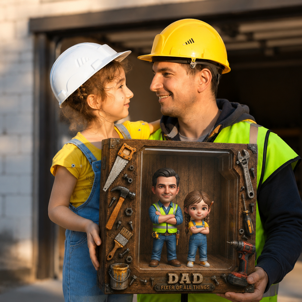Custom Photo Plaque for Dad – Personalized Fixer Dad Wooden Plaque – Construction Worker Gift for Father