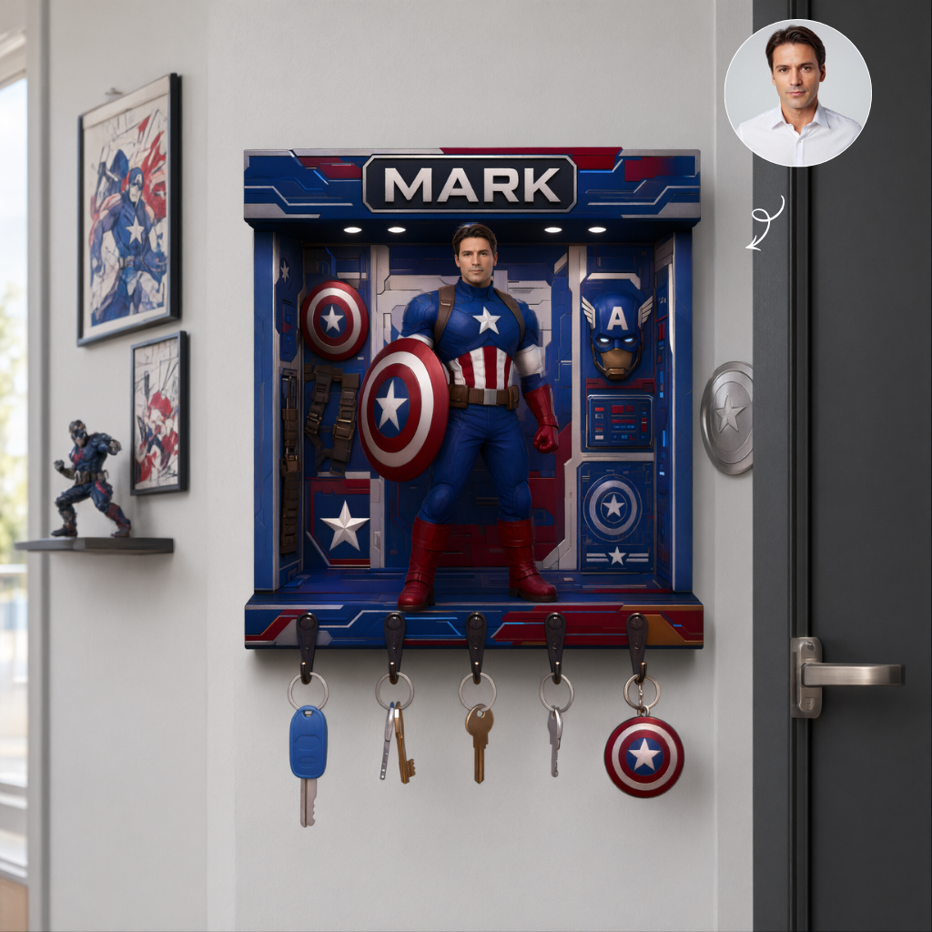 Custom Superhero Key Holder With Name, Personalized Fantasy Wall Decor, Unique Gift for Comic Fans and Collectors hn11092026
