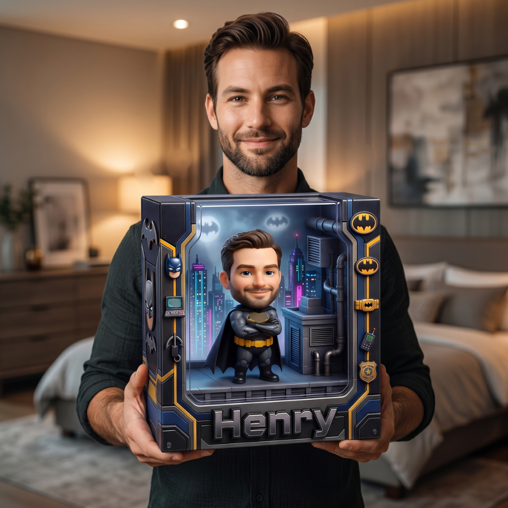 Custom Photo Acrylic Plaque, Personalized Night Hero Collectible, Custom Name Superhero Display, Comic Style Fan Gift, Action Figure Acrylic Block, Birthday Gift For Him