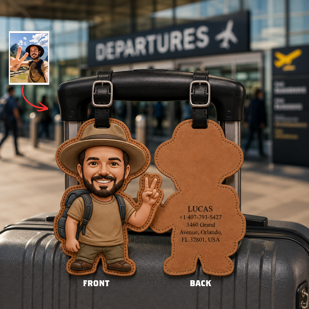 Custom Photo Luggage Tag, Personalized Travel Bag Tag, Custom Traveler Gift For Him, Vacation Lover Luggage Identifier, Funny Travel Fan Gift, Cute Cartoon Suitcase Tag