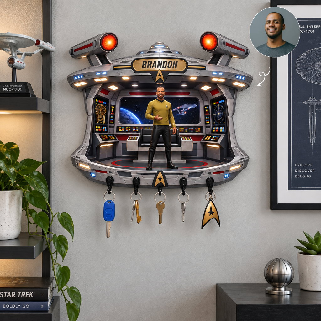 Custom Space Ship Key Holder With Name, Personalized Sci Fi Wall Decor, Unique Gift for Space Fans and Collectors hn11092026