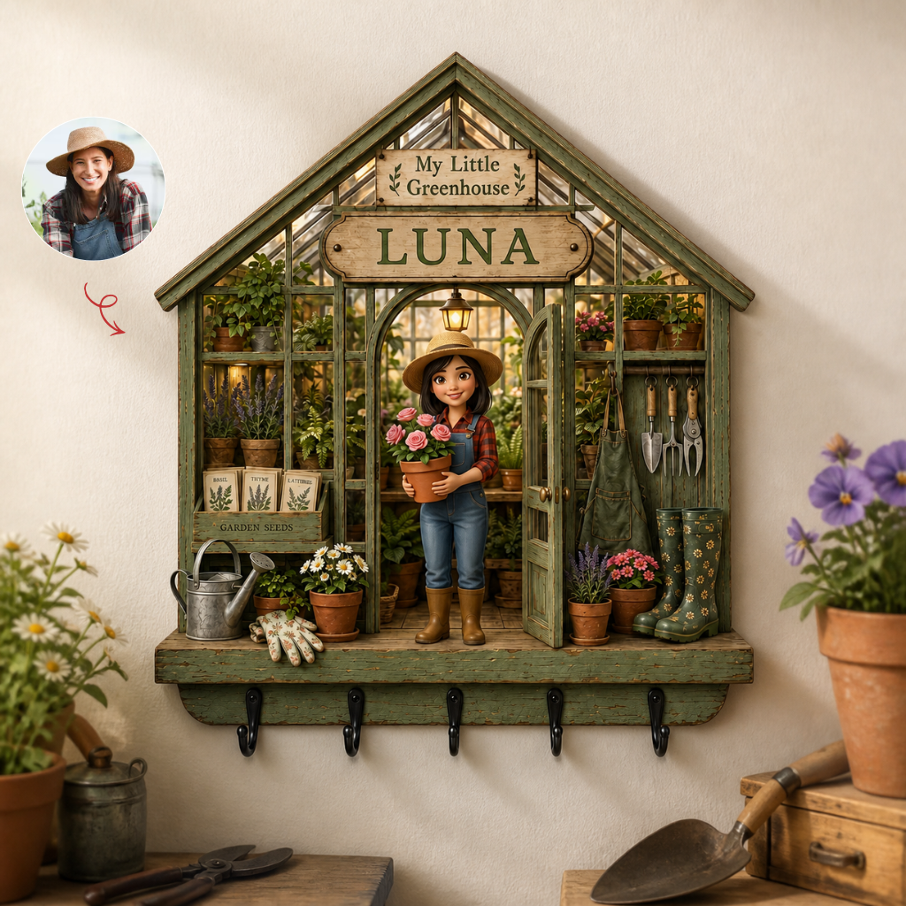 Custom Photo Name Greenhouse Key Hanger, Personalized Garden Key Holder, Gift for Farming Lovers hn17082025