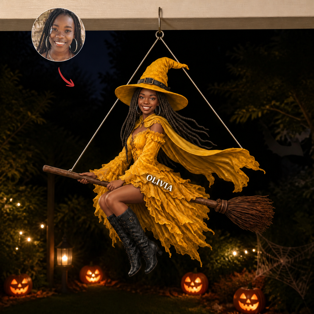 Custom Photo Name Witch Suncatcher, Personalized Shaped Halloween Window Decor, Gift for Witch Lovers hn13082026