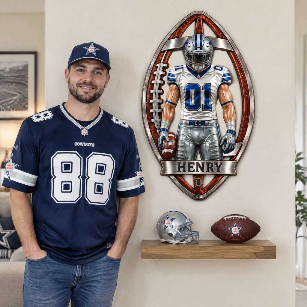 Football Player Metal Sign With Custom Name, Personalized Football Wall Decor, Sports Man Cave Plaque, Unique Gift for Football Fans hn27102026