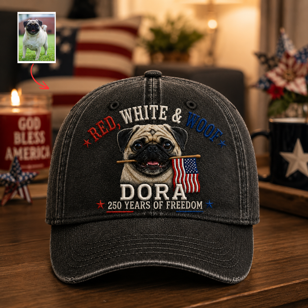 Custom Pet Lover Cap, Personalized Dog Dad Hat, 4th Of July Patriotic Cap, Custom Pet Photo Baseball Cap, USA Independence Day Gift