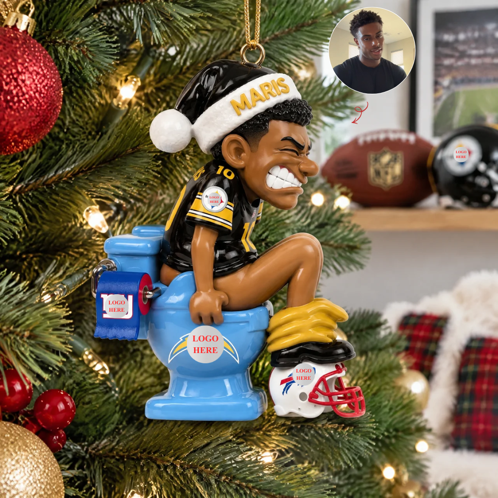 Funny Football Christmas Ornament With Custom Name, Humorous Toilet Holiday Decoration, Personalized Sports Keepsake Gift for Football Fans hn21102026