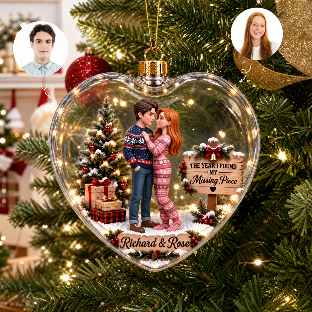 Custom Heart Christmas Ornament With Photo and Name, Personalized Couple Holiday Keepsake, Gift for Couples hn21092026