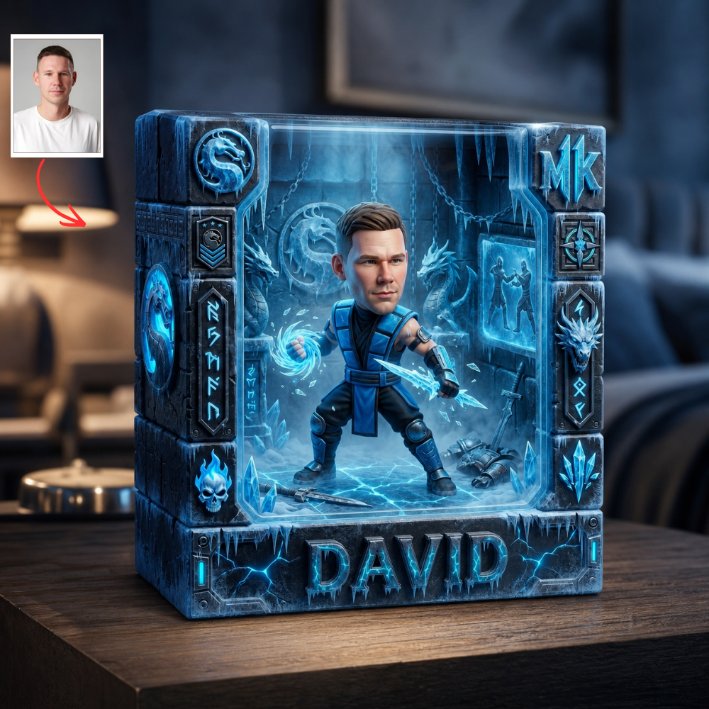 Custom Photo Acrylic Plaque, Personalized Fighting Game Collectible, Custom Name Warrior Display, Action Figure Acrylic Block, Fantasy Battle Fan Gift, Birthday Gift For Him
